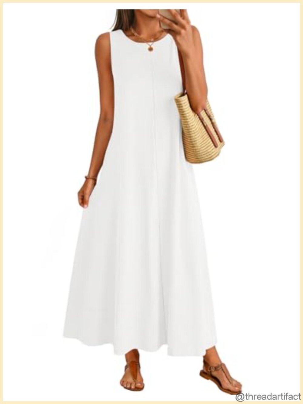 Sleeveless Cotton Maxi Tank Dress Casual Beach Summer Sundress